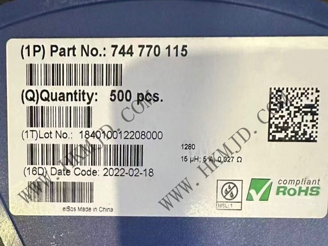 功率電感器——744770115（SMD型）WE-PD 15uH 5A 直流電阻（DCR）=27毫歐 AEC-Q200